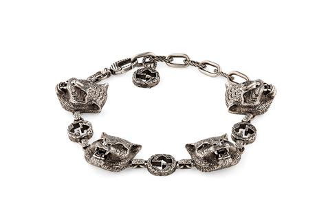 gucci bracelet in silver with feline head|Gucci Sterling Silver Feline Head Details Gatto .